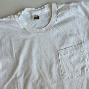Vintage 80's Fruit Of The Loom White Blank‎ Pocket T-Shirt Single Stitch XXL